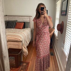 Max Studio Pink and White Cap Sleeve Wrap Sundress